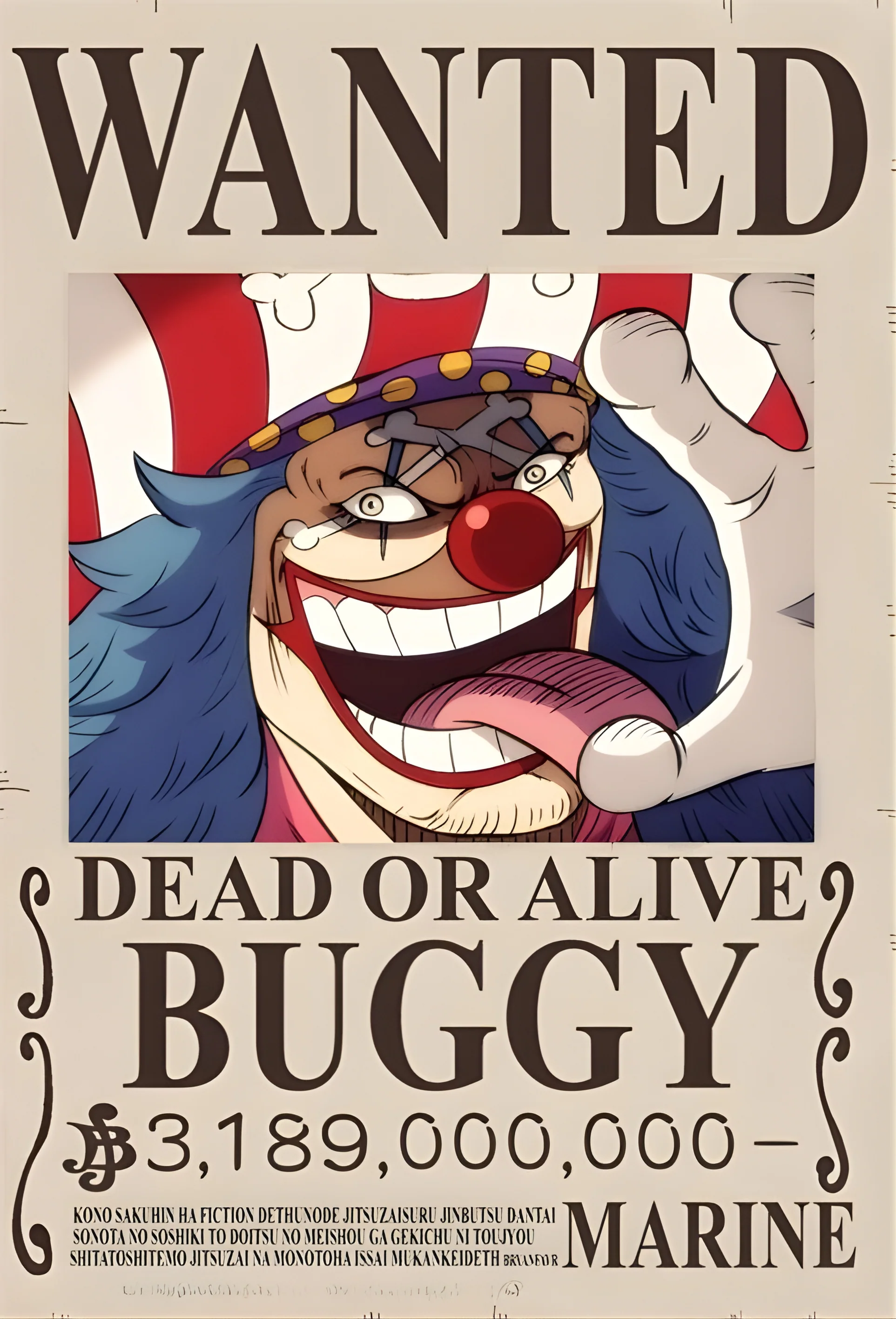 Buggy "Star Clown" 3,189,000,000 Berry Bounty Poster - A3 & A4 One Piece Wall Art - Image 2