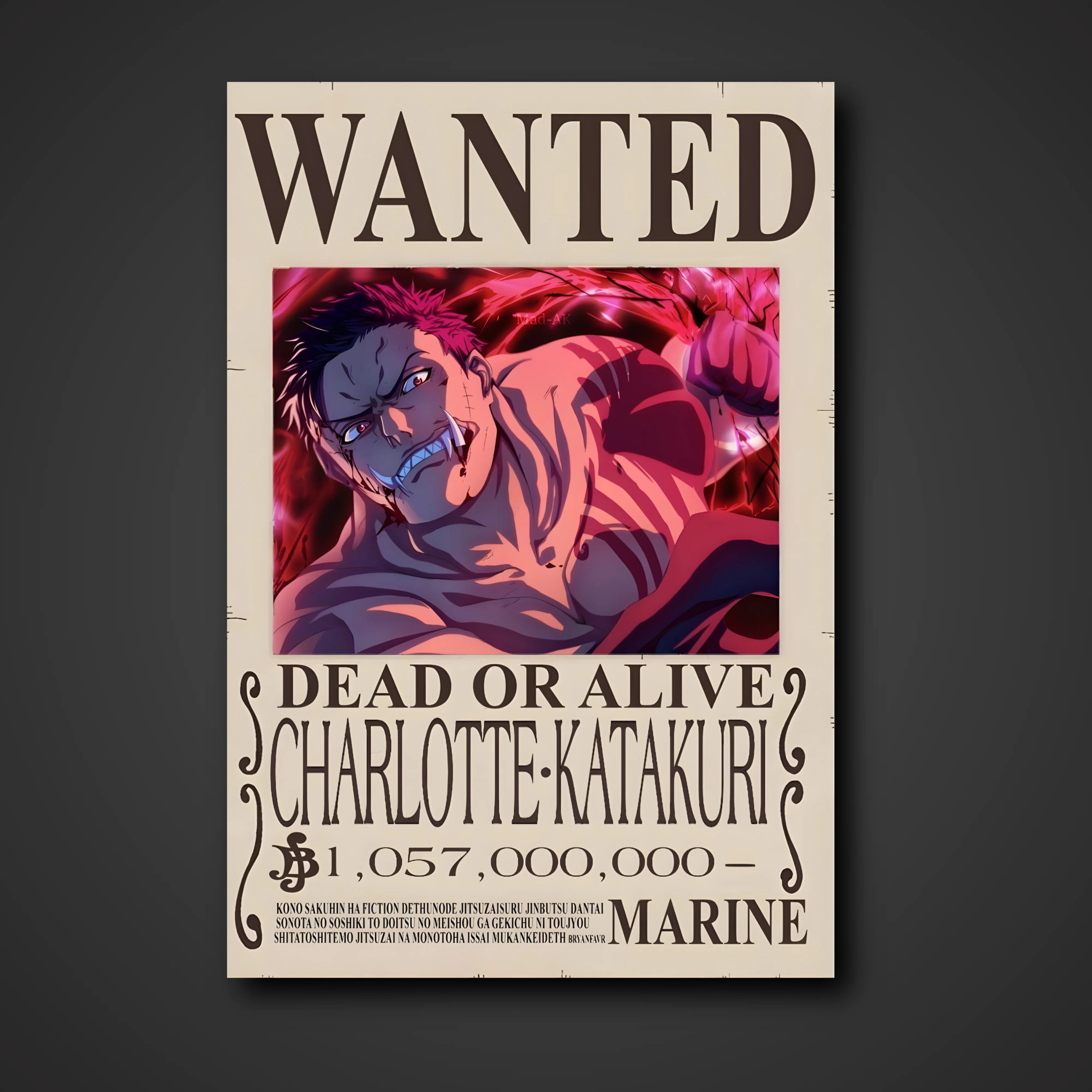 Charlotte Katakuri 1,057,000,000 Berry Bounty Poster - A3 & A4 One Piece Wall Art
