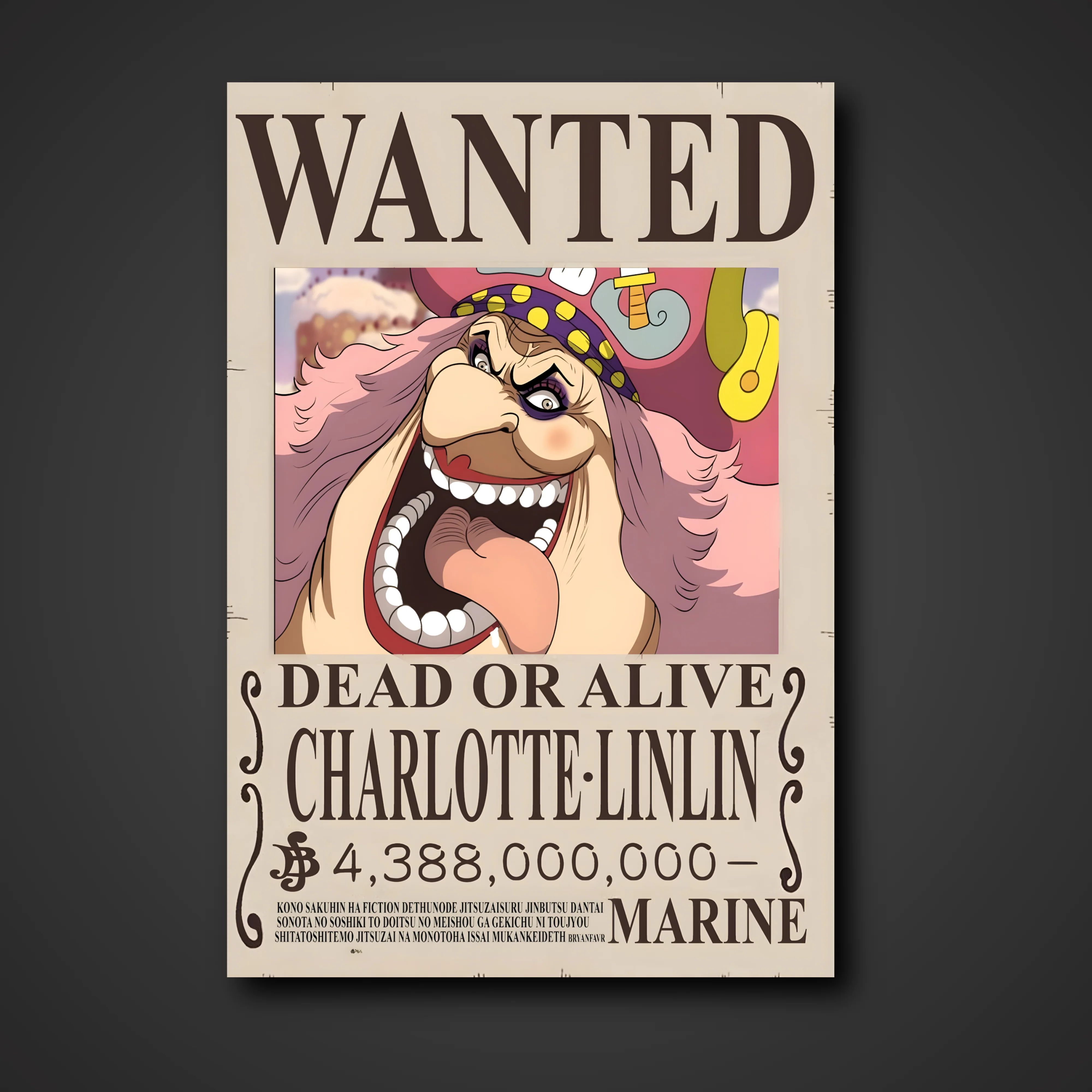 Charlotte Linlin "Big Mom" 4,388,000,000 Berry Bounty Poster - A3 & A4 One Piece Wall Art