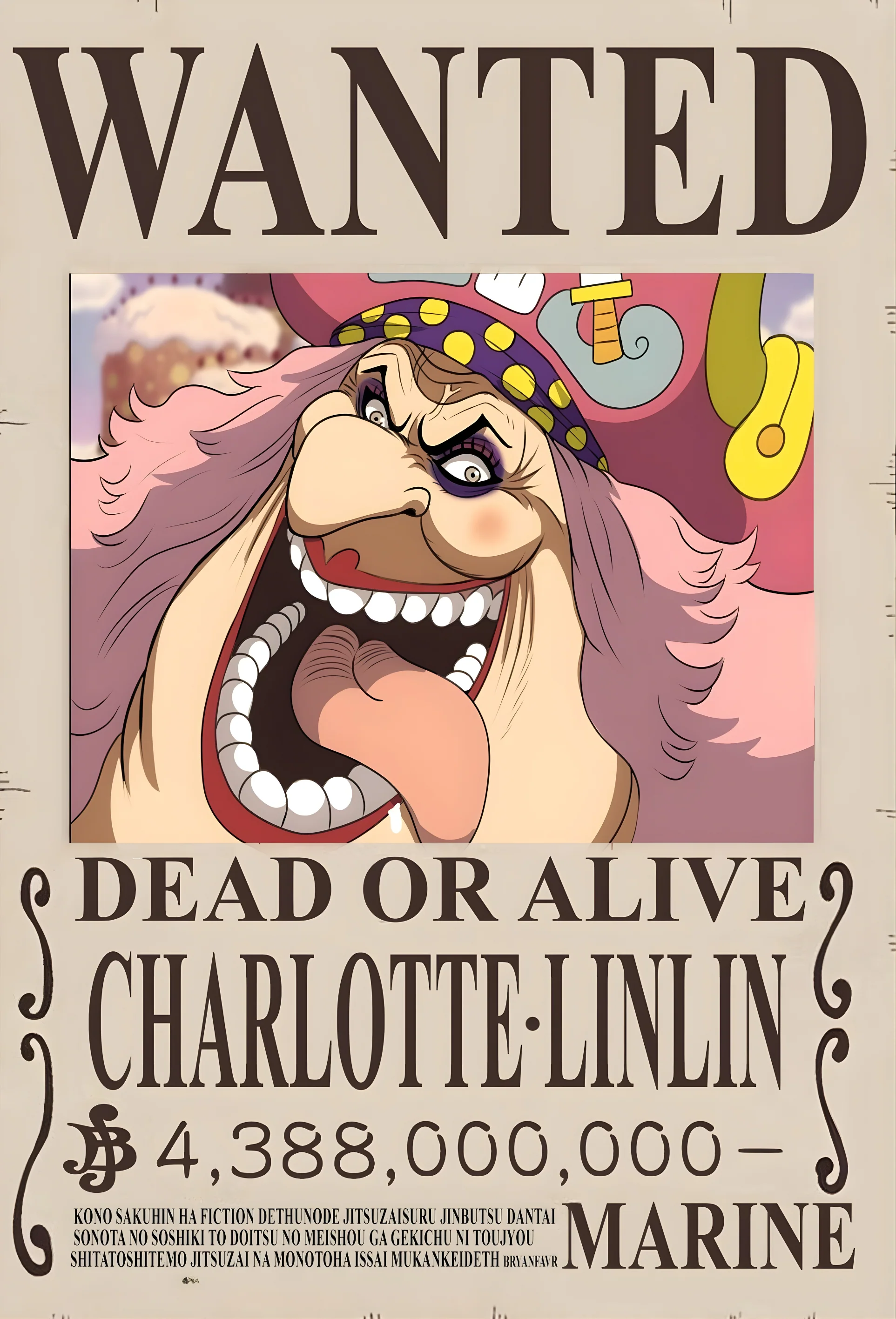 Charlotte Linlin "Big Mom" 4,388,000,000 Berry Bounty Poster - A3 & A4 One Piece Wall Art - Image 2
