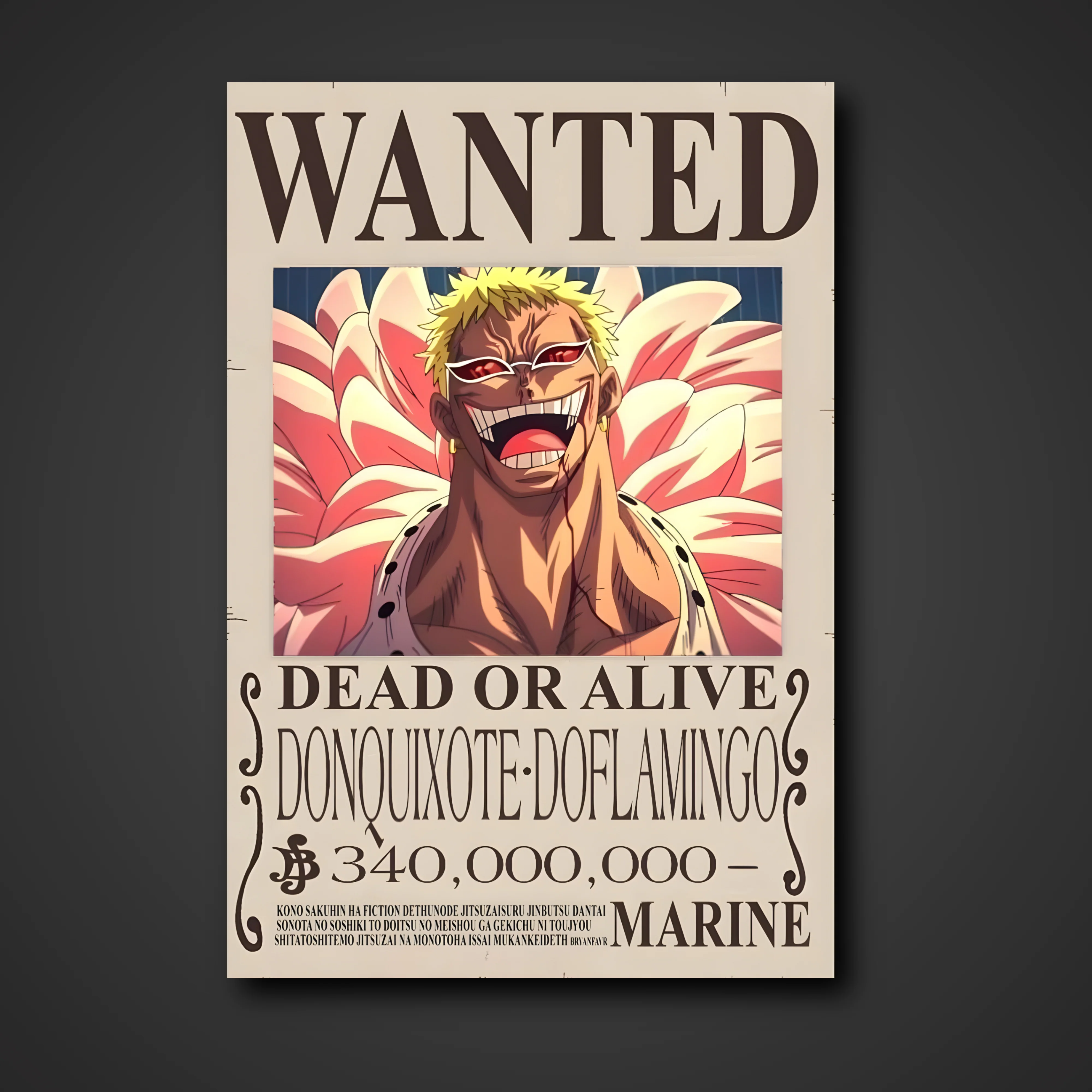 Donquixote Doflamingo 340,000,000 Berry Bounty Poster - A3 & A4 One Piece Wall Art