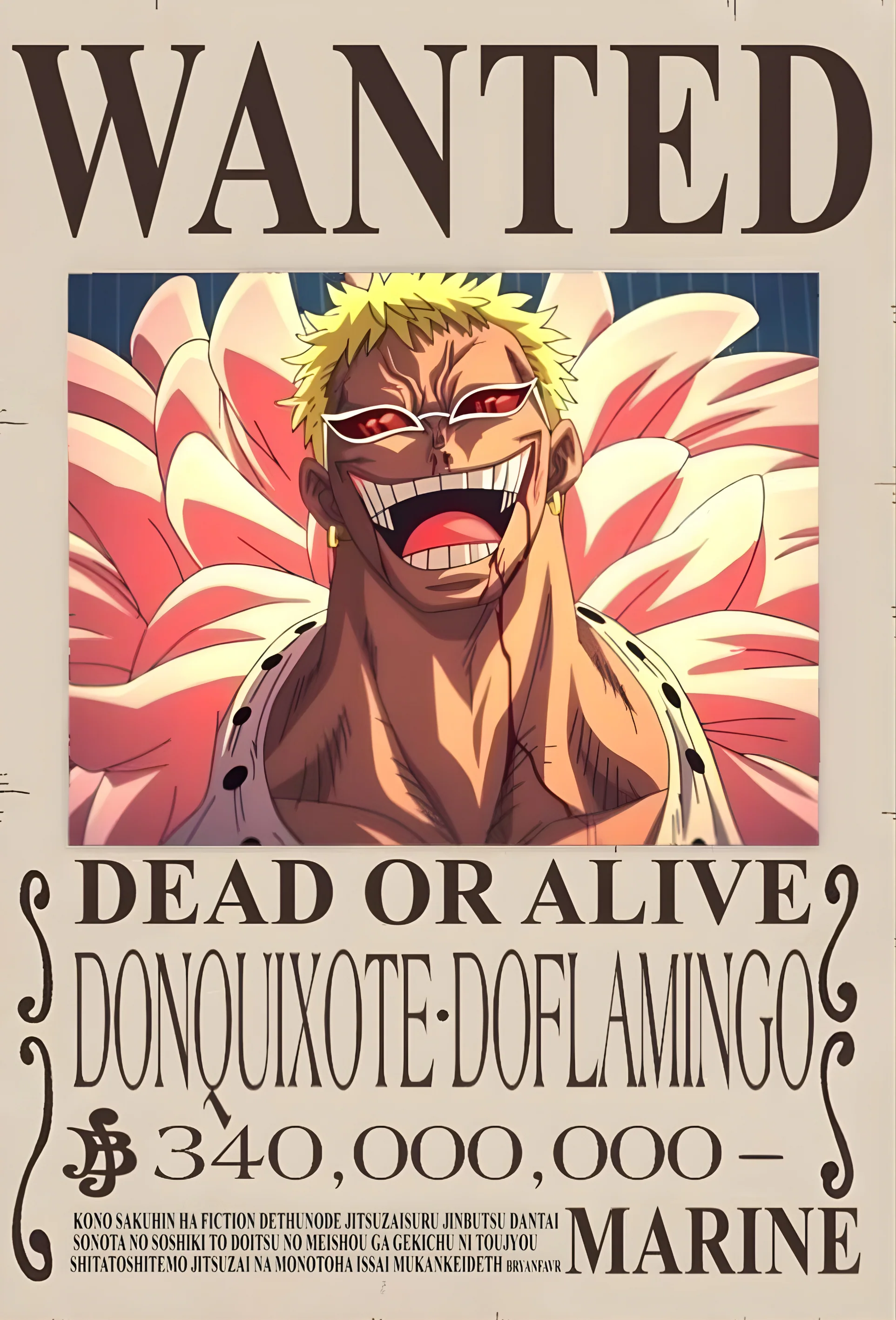 Donquixote Doflamingo 340,000,000 Berry Bounty Poster - A3 & A4 One Piece Wall Art - Image 2