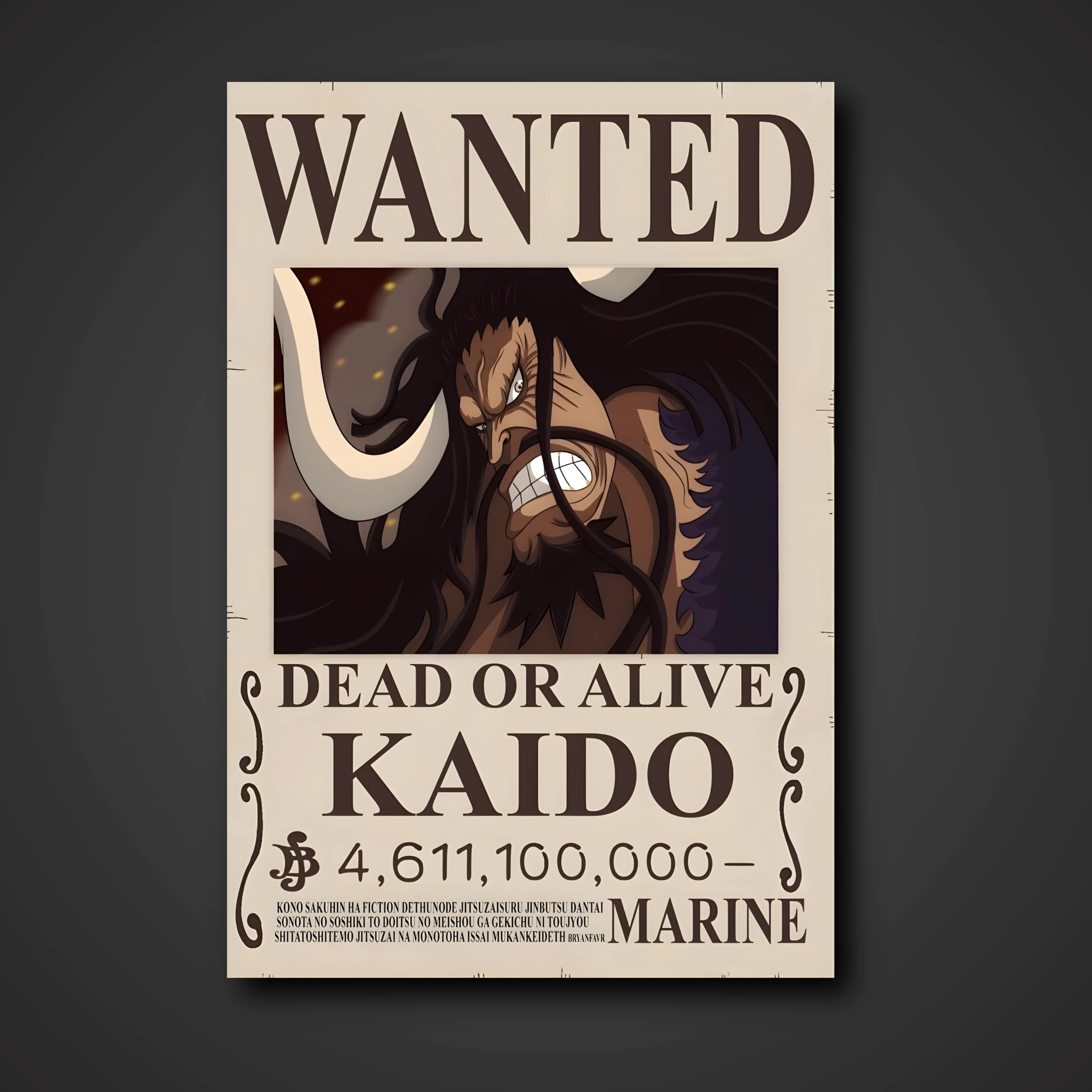Kaido "King of the Beasts" 4,611,100,000 Berry Bounty Poster - A3 & A4 One Piece Wall Art