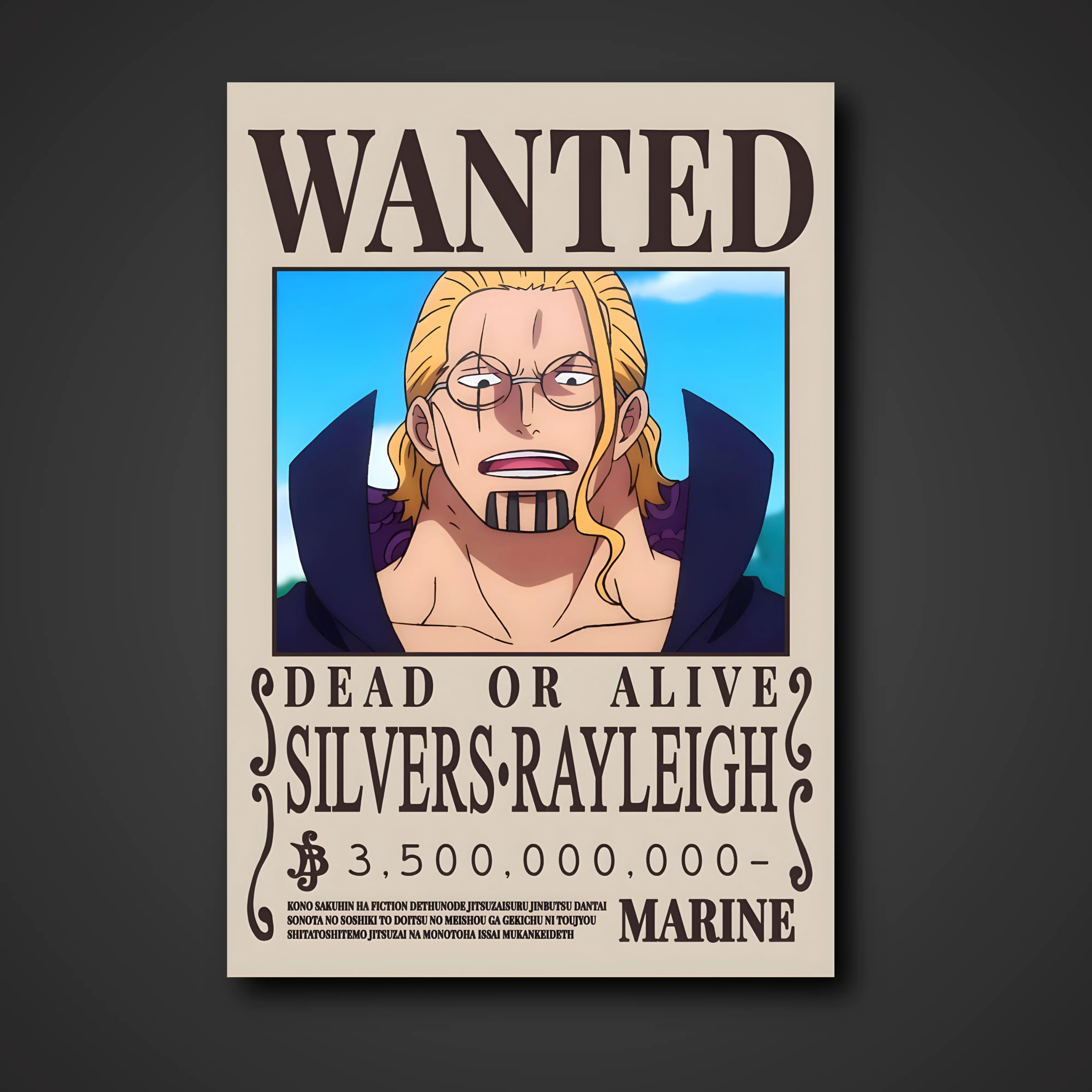Silvers Rayleigh "Dark King" 3.5 Billion Berry Bounty Poster - A3 & A4 One Piece Wall Art