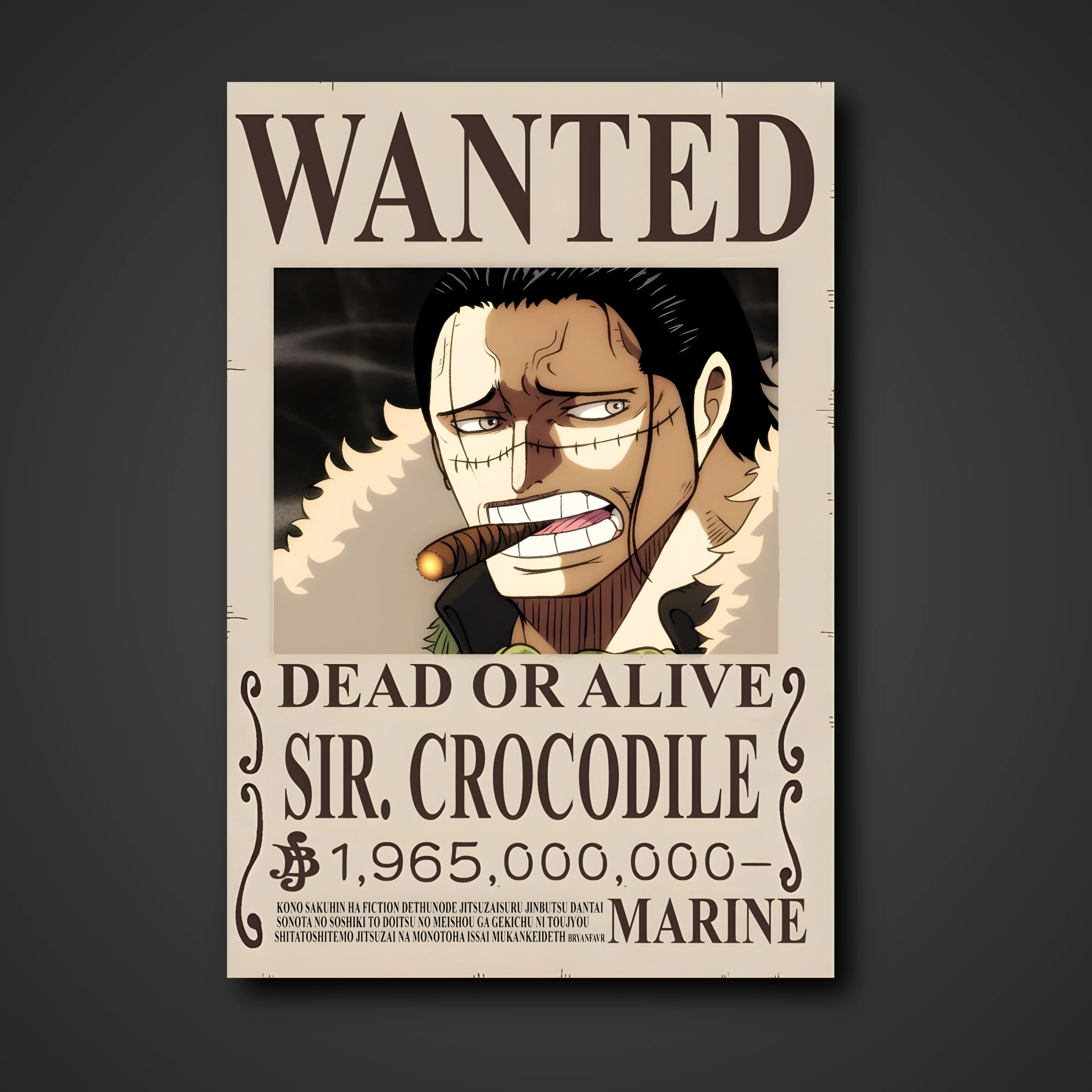 Sir Crocodile 1,965,000,000 Berry Bounty Poster - A3 & A4 One Piece Wall Art