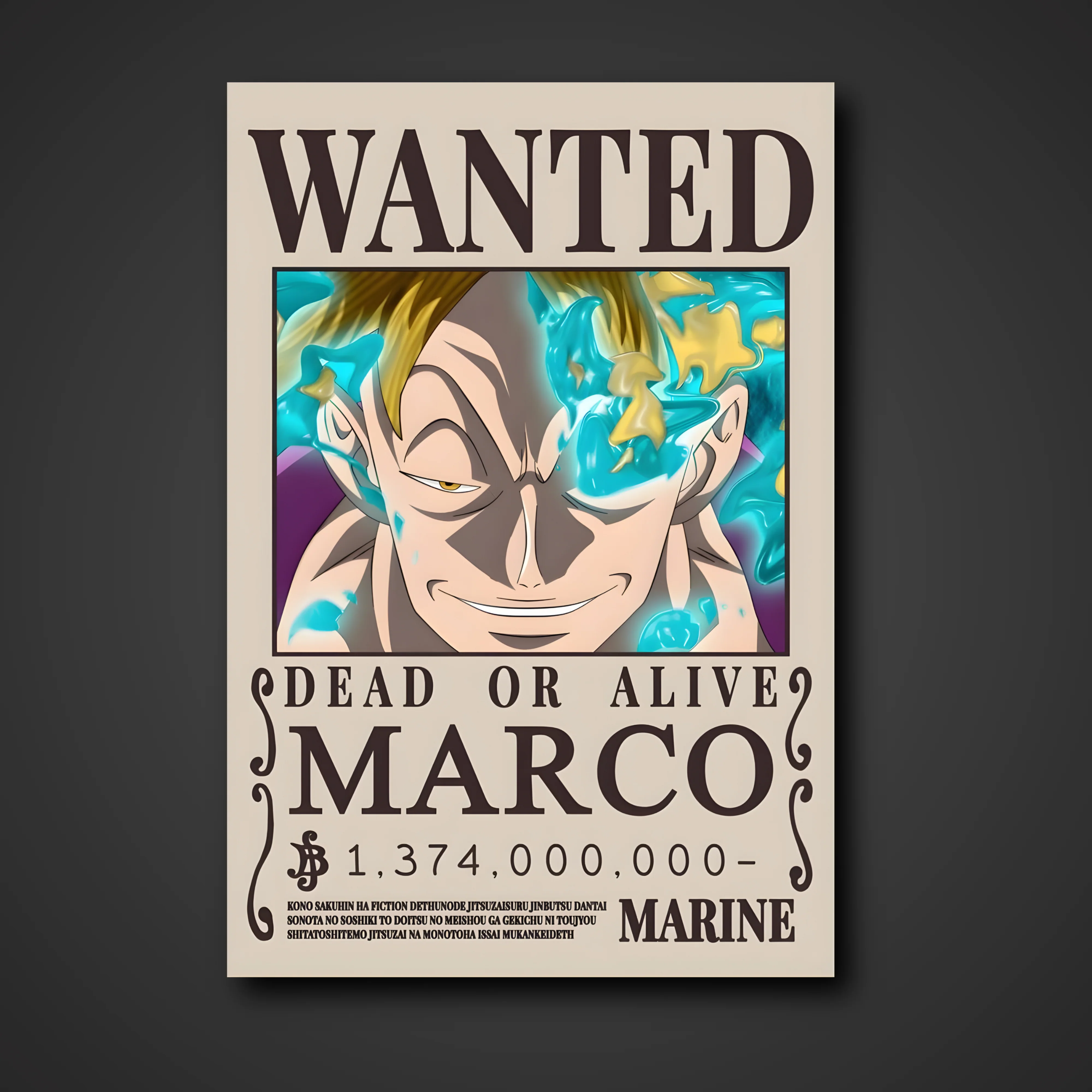 This Marco "The Phoenix" 1.374 Billion Berry Bounty Poster- A3 & A4 One Piece Wall Art