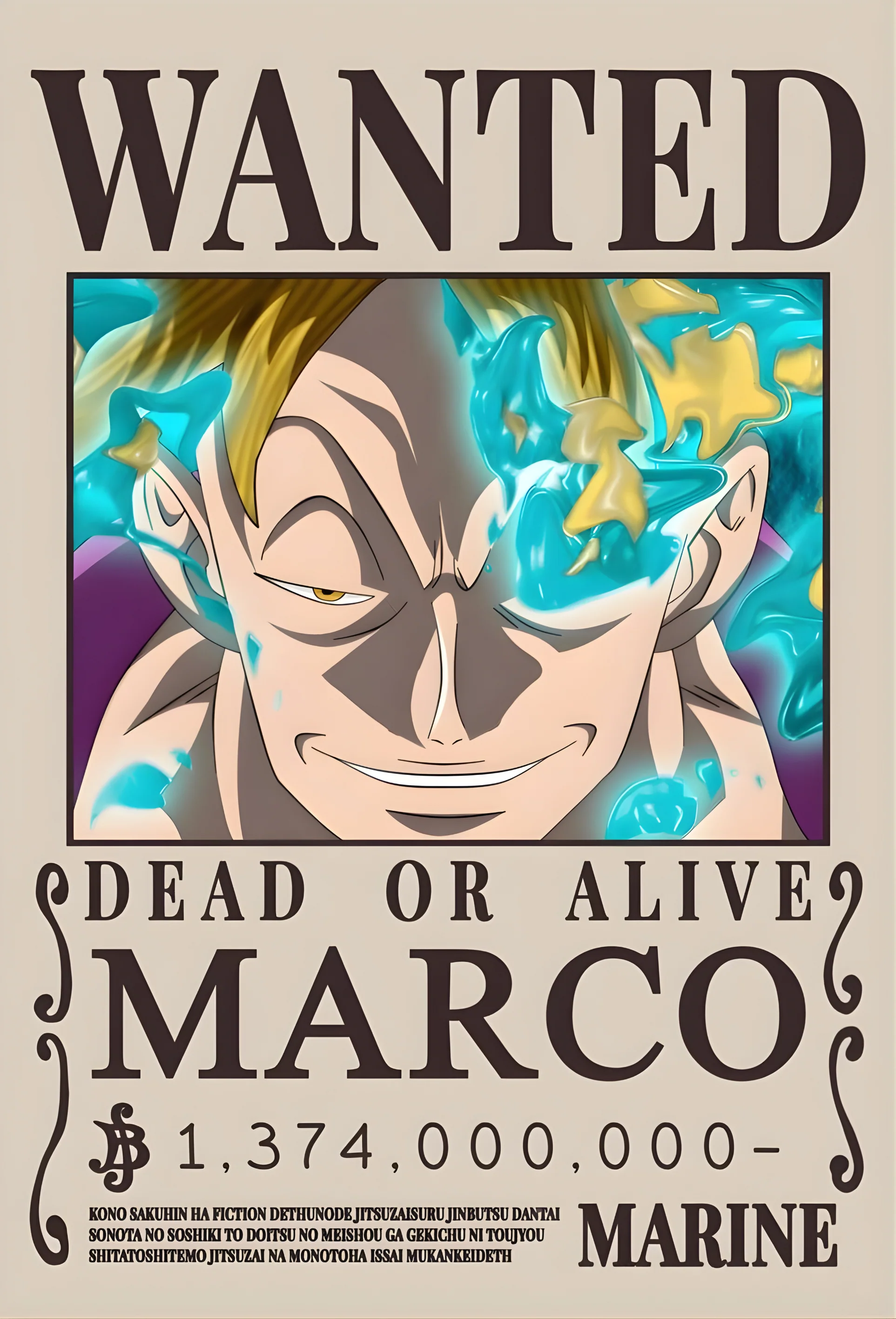 This Marco "The Phoenix" 1.374 Billion Berry Bounty Poster- A3 & A4 One Piece Wall Art - Image 2