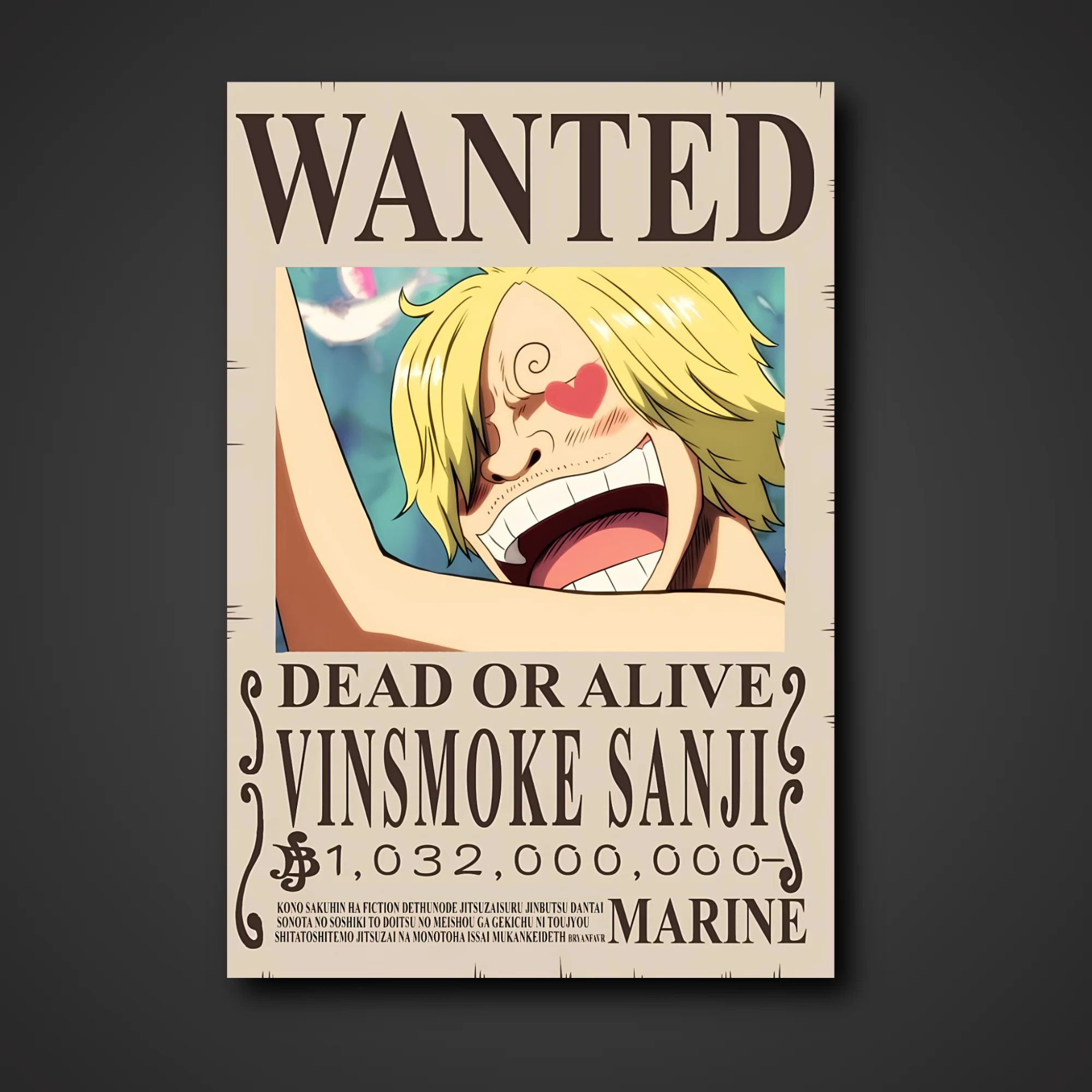 Vinsmoke Sanji 1.032 Billion Berry Bounty Poster - A3 & A4 One Piece Wall Art